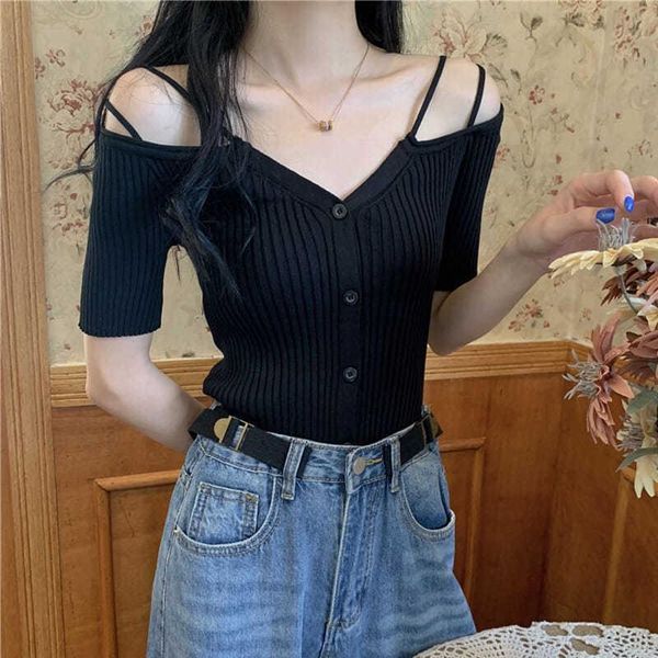 women's knits & tees summer v-neck button solid half cropped cardigan knit harajuku strap off sholder elegent korean fall 2021 women cl, White
women's knits & tees summer v-neck button solid half cropped cardigan knit harajuku strap off sholder elegent korean fall 2021 women cl, White