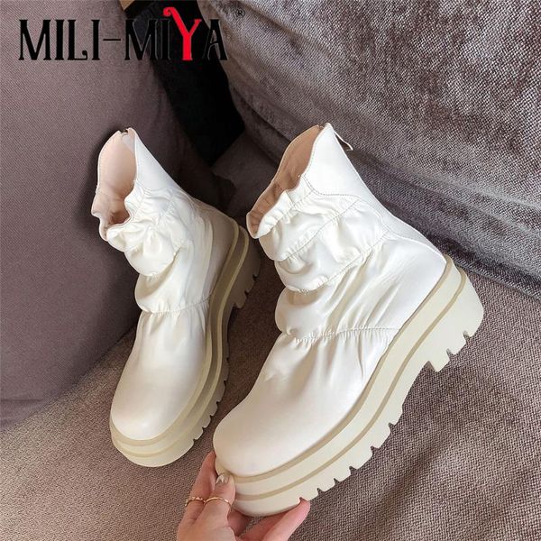 boots mili-miya fashion design women cow leather ankle pleated material round toe slip-on square heels platform solid color, Black
boots mili-miya fashion design women cow leather ankle pleated material round toe slip-on square heels platform solid color, Black
