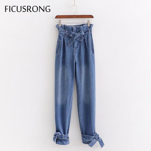 spring women paper bag high waist trousers female casual harem pants streetwear loose foot strap cool jeans women's, Blue
spring women paper bag high waist trousers female casual harem pants streetwear loose foot strap cool jeans women's, Blue
