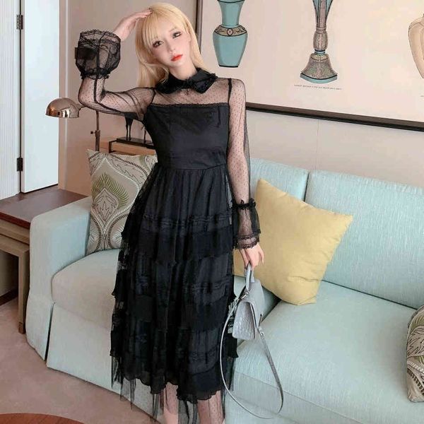 black autumn elegant mesh dress female long vintage turn-down collar cupcakes dressed in lace gowns fashion iwdo, Black;gray
black autumn elegant mesh dress female long vintage turn-down collar cupcakes dressed in lace gowns fashion iwdo, Black;gray