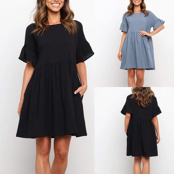 casual dresses women's summer dress plus size solid color short-sleeve o-neck pocket loose elegant party, Black;gray
casual dresses women's summer dress plus size solid color short-sleeve o-neck pocket loose elegant party, Black;gray