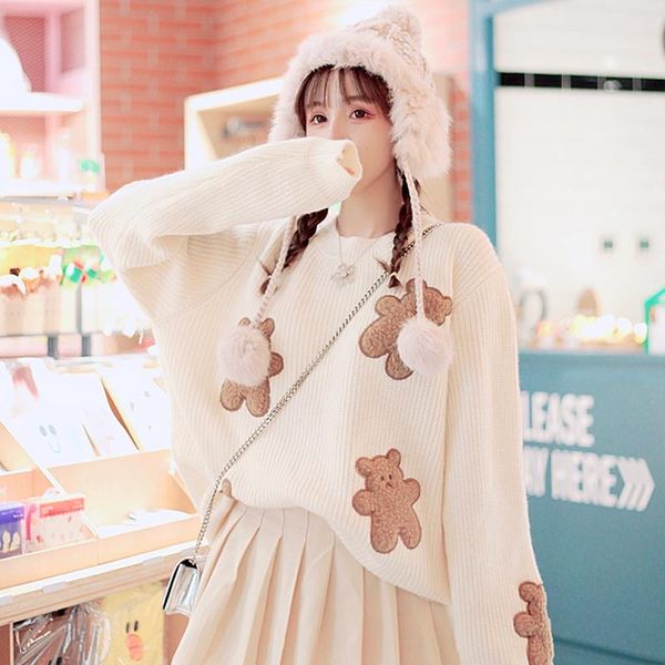 sweet soft girl bear women jumper college style lovely cartoon embroidery beige long sleeve pullover harajuku thick sweater women's swe, White;black
sweet soft girl bear women jumper college style lovely cartoon embroidery beige long sleeve pullover harajuku thick sweater women's swe, White;black