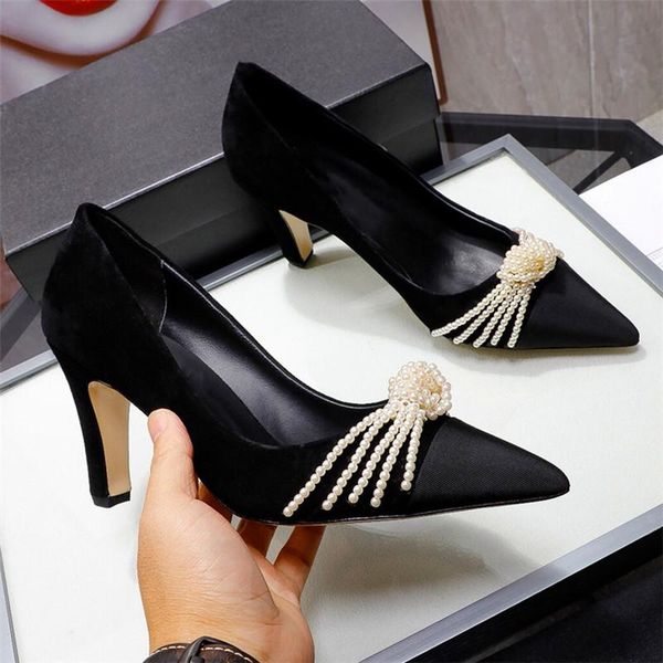 dress shoes bowknot high heel pearl decoration pointed toe single slim ladies shallow mouth women's, Black
dress shoes bowknot high heel pearl decoration pointed toe single slim ladies shallow mouth women's, Black