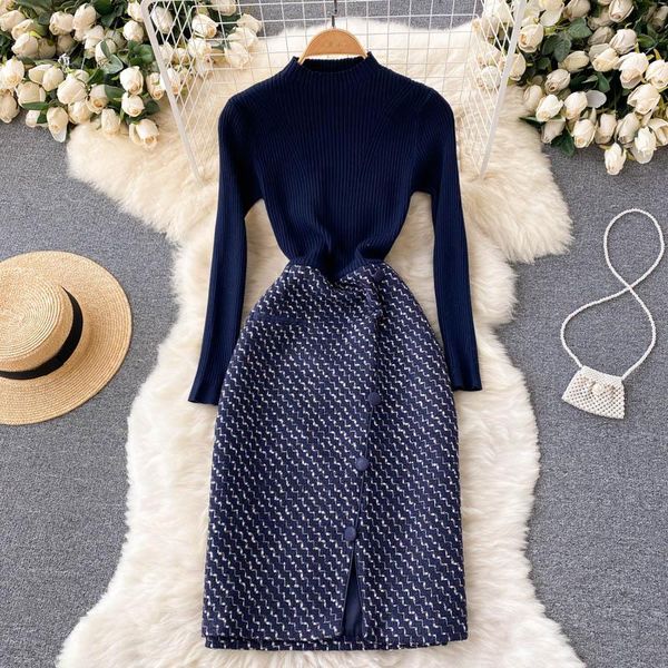 casual dresses 2021 autumn korean elegant long sleeve o-neck slim knitted plaid patchwork woolen women a-line dress, Black;gray
casual dresses 2021 autumn korean elegant long sleeve o-neck slim knitted plaid patchwork woolen women a-line dress, Black;gray
