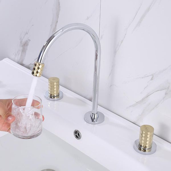 brushed gold chrome polished brass deck mounted dual handle three hole basin mixer and cold water tap bathroom sink faucet
brushed gold chrome polished brass deck mounted dual handle three hole basin mixer and cold water tap bathroom sink faucet