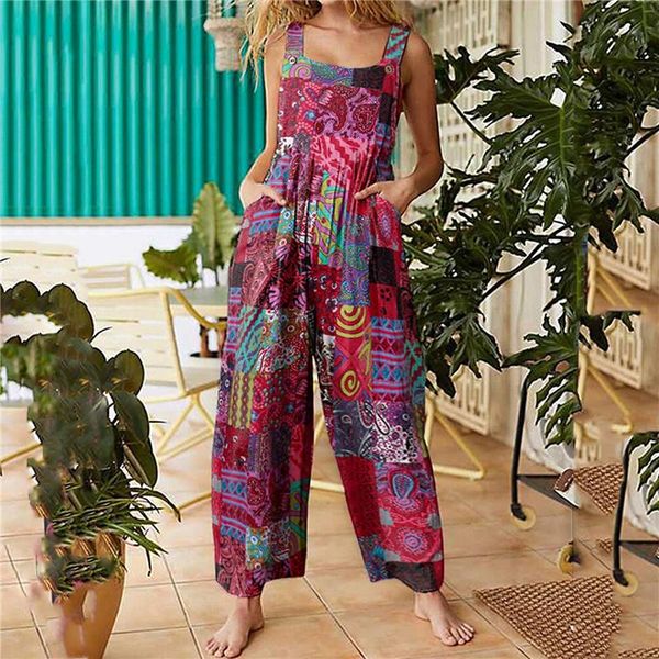 est women summer overalls, multicolor ethnic style square neck sleeveless casual jumpsuit with pockets for girls, red/blue women's pant, Black;white
est women summer overalls, multicolor ethnic style square neck sleeveless casual jumpsuit with pockets for girls, red/blue women's pant, Black;white