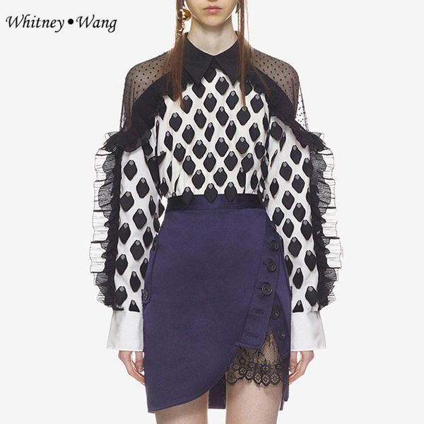 women's blouses & shirts whitney wang 2021 autumn fashion streetwear mesh patchwork 3d polka dot chiffon blouse women blusas shirt, White
women's blouses & shirts whitney wang 2021 autumn fashion streetwear mesh patchwork 3d polka dot chiffon blouse women blusas shirt, White