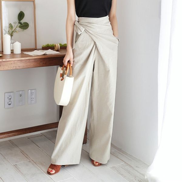 women soft female wide leg pants loose solid trousers femme spring summer high waist lace-up casual flax 210429, Blue
women soft female wide leg pants loose solid trousers femme spring summer high waist lace-up casual flax 210429, Blue