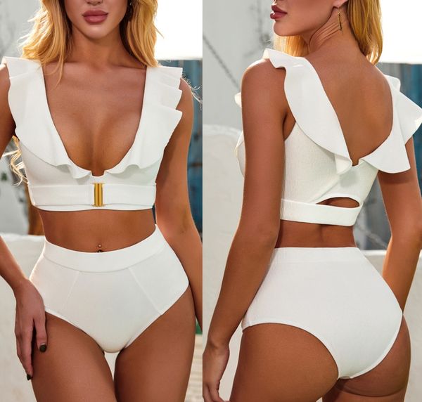 swimsuit solid color bikini set bathing suits women metal buckle ruffle 2 pieces high waist bikini push up swimwear, White;black
swimsuit solid color bikini set bathing suits women metal buckle ruffle 2 pieces high waist bikini push up swimwear, White;black