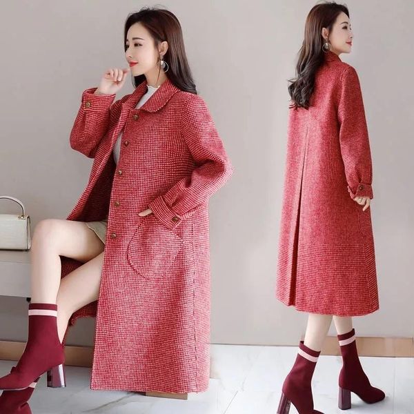 women's wool & blends woolen coat slim mid-length korean version 2021 autumn and winter houndstooth loose casual, Black
women's wool & blends woolen coat slim mid-length korean version 2021 autumn and winter houndstooth loose casual, Black