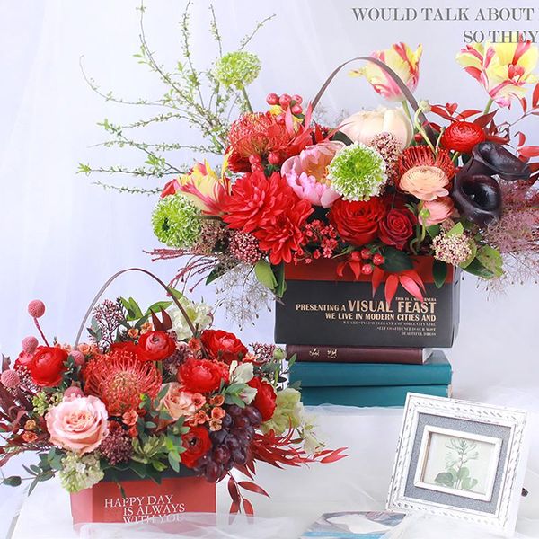 gift wrap portable flower packaging box with handle waterproof kraft paper bags for wedding party decor florist handy basket
gift wrap portable flower packaging box with handle waterproof kraft paper bags for wedding party decor florist handy basket