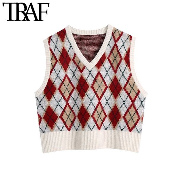 women fashion loose cropped argyle knitted vest sweater vintage v neck sleeveless female waistcoat chic 210507, White
women fashion loose cropped argyle knitted vest sweater vintage v neck sleeveless female waistcoat chic 210507, White