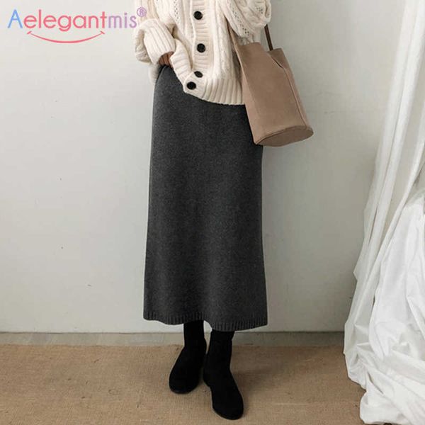aelegantmis high waist korean knitted skirt women loose thick long straight solid casual mid calf black chic female 210607
aelegantmis high waist korean knitted skirt women loose thick long straight solid casual mid calf black chic female 210607