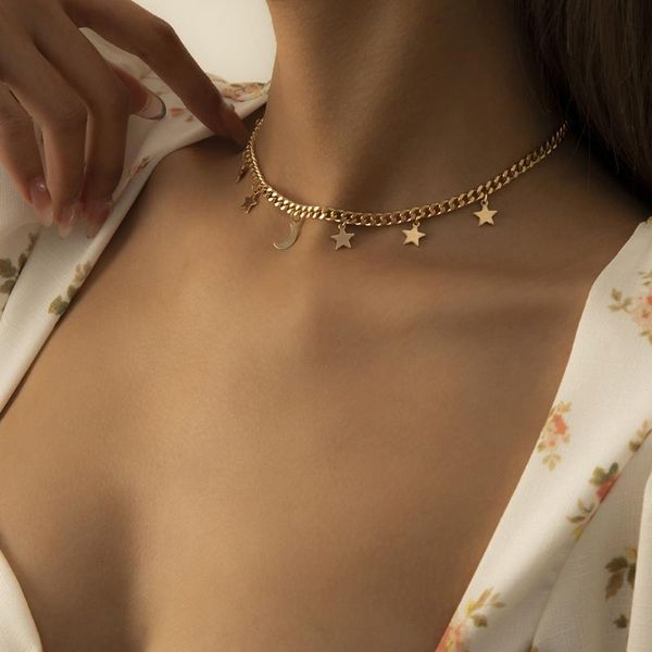 chains 2021 fashion star moon tassel multiple pendant necklace punk gold color short choker necklaces collar for women jewelry, Silver 
chains 2021 fashion star moon tassel multiple pendant necklace punk gold color short choker necklaces collar for women jewelry, Silver