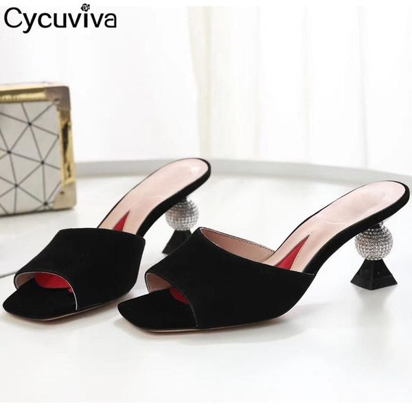 strange ball block heels sliver slippers women luxurious summer slides cryatal shoes high heel runway party woman, Black
strange ball block heels sliver slippers women luxurious summer slides cryatal shoes high heel runway party woman, Black