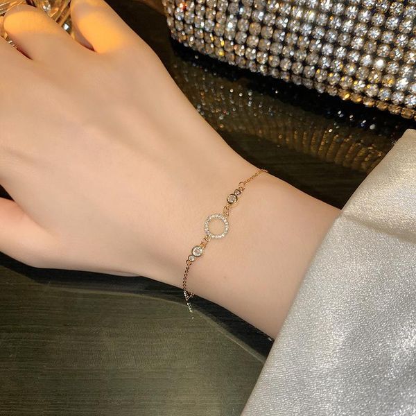 link, chain simple round zircon bracelet niche design sense girlfriends fashion titanium steel hand jewelry, Black
link, chain simple round zircon bracelet niche design sense girlfriends fashion titanium steel hand jewelry, Black