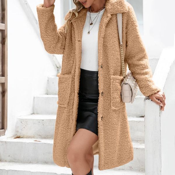 women's fur & faux women long coat fuzzy fleece turn down collar button with pockets ladies fashion warm winter loose jacket outwear, Black
women's fur & faux women long coat fuzzy fleece turn down collar button with pockets ladies fashion warm winter loose jacket outwear, Black