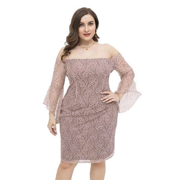 plus size dresses pink lace dress women's off shoulder long flare sleeve midi spring autumn elegant large vestido feminino, Black
plus size dresses pink lace dress women's off shoulder long flare sleeve midi spring autumn elegant large vestido feminino, Black