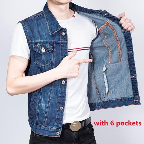 men's vests 6 multi pockets denim vest men plus size casual blue jean waistcoat male slim fit sleeveless jacket coat colete 4xl 5xl, Black;white
men's vests 6 multi pockets denim vest men plus size casual blue jean waistcoat male slim fit sleeveless jacket coat colete 4xl 5xl, Black;white