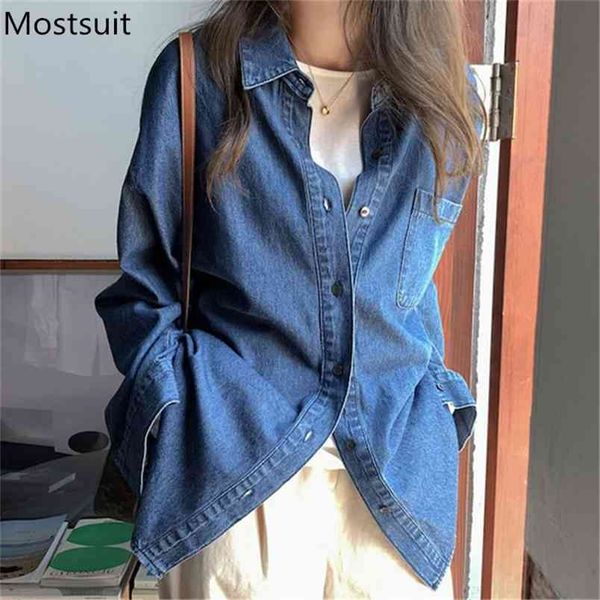 spring blue denim women shirts full sleeve single-breasted casual fashion solid loose blusas mujer 210513, White
spring blue denim women shirts full sleeve single-breasted casual fashion solid loose blusas mujer 210513, White