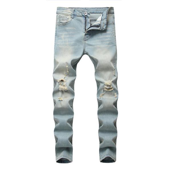 men's jeans high stretch hole slim, Blue