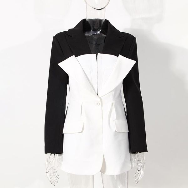 women's suits & blazers elegant straight blazer for women hit color casual korean notched long sleeve female spring fashion clothes, White;black
women's suits & blazers elegant straight blazer for women hit color casual korean notched long sleeve female spring fashion clothes, White;black