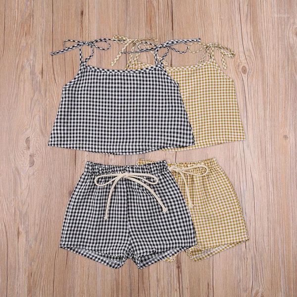 set born baby girl sleeveless strap tank shorts pant plaid outfits girls clothing sets, White
set born baby girl sleeveless strap tank shorts pant plaid outfits girls clothing sets, White