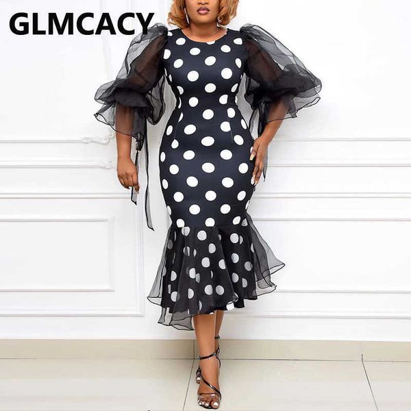 women mesh sleeve polka dot printed mermaid dress classy evening party slim dresses 210702, Black;gray
women mesh sleeve polka dot printed mermaid dress classy evening party slim dresses 210702, Black;gray