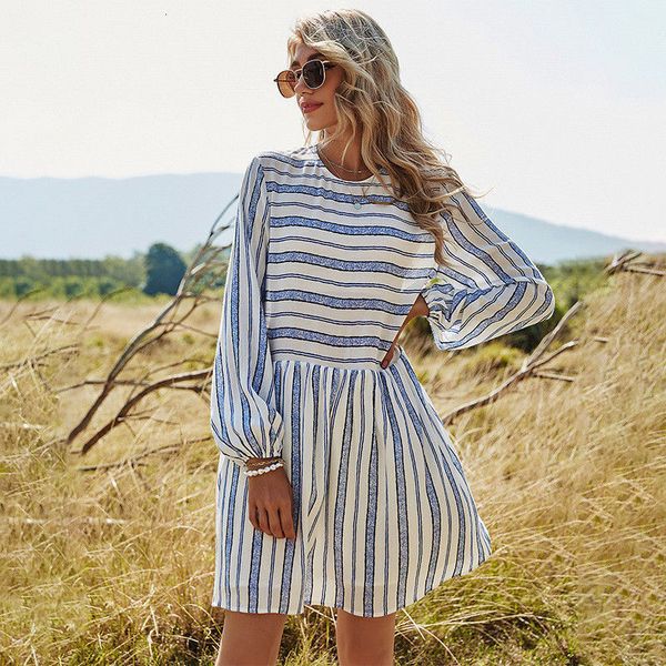 dresses spring lantern sleeve striped casual o neck high waist knee length for women summer ik06, Black;gray
dresses spring lantern sleeve striped casual o neck high waist knee length for women summer ik06, Black;gray