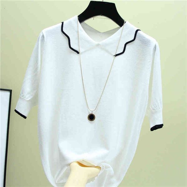 women's t-shirt doll collar new t women thin summer korean style female woman clothes knitted tshirt tee femme 5q49, White
women's t-shirt doll collar new t women thin summer korean style female woman clothes knitted tshirt tee femme 5q49, White