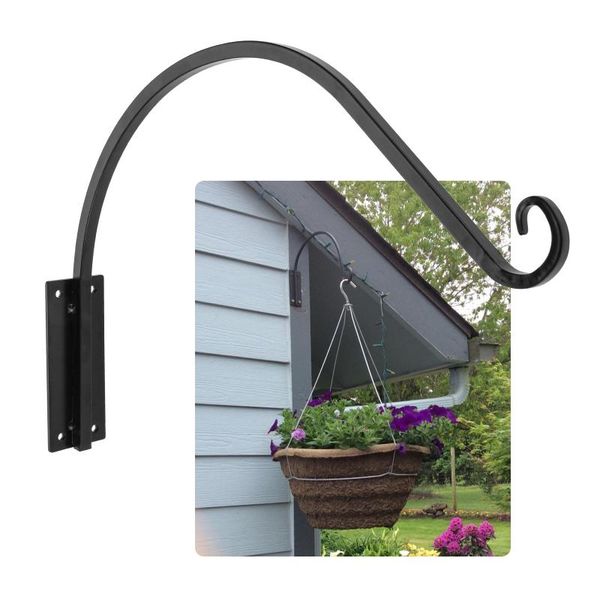 hooks & rails 2/1 pc flower wall bracket garden hanging basket planter lantern hanger 16 inch black outdoor plant