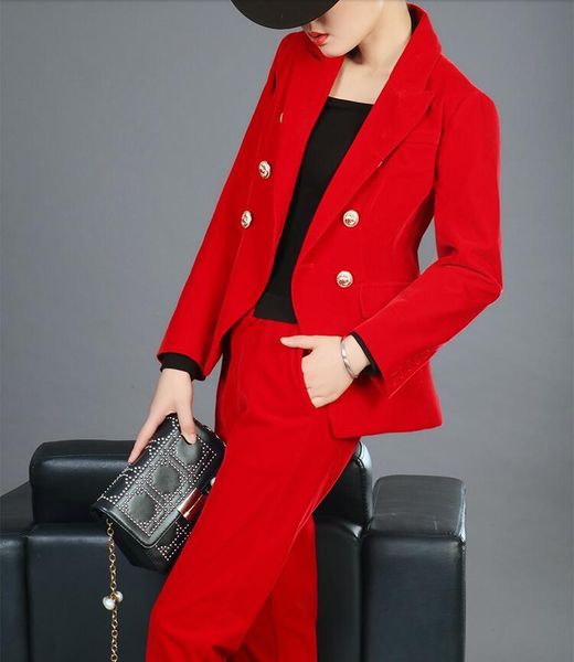 fashion gold velvet pant suit female autumn red double-breasted small + pants two-piece suits women's two piece, White
fashion gold velvet pant suit female autumn red double-breasted small + pants two-piece suits women's two piece, White