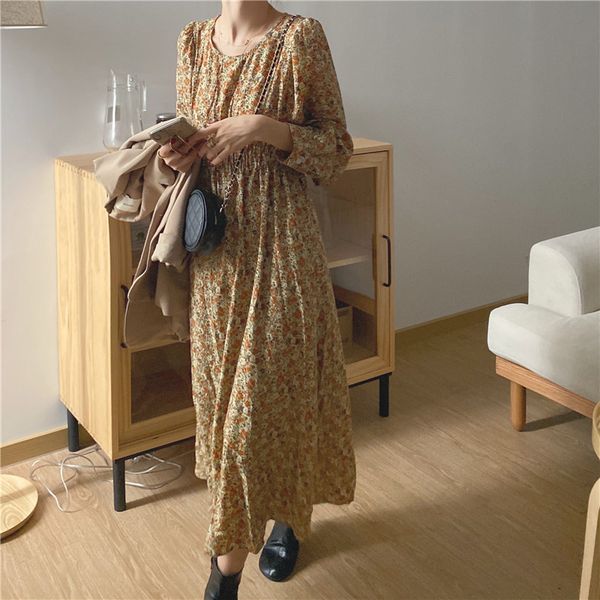 vintage floral print women long dress o-neck full sleeve loose female straight spring elegant vestidos 210429, Black;gray
vintage floral print women long dress o-neck full sleeve loose female straight spring elegant vestidos 210429, Black;gray