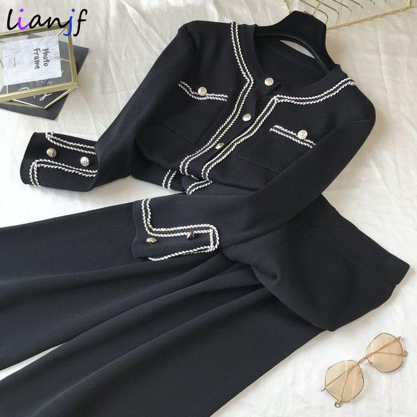women's two piece pants 2021 autumn korean color block round neck double pocket knit cardigan + loose wide leg two-piece women set, White
women's two piece pants 2021 autumn korean color block round neck double pocket knit cardigan + loose wide leg two-piece women set, White