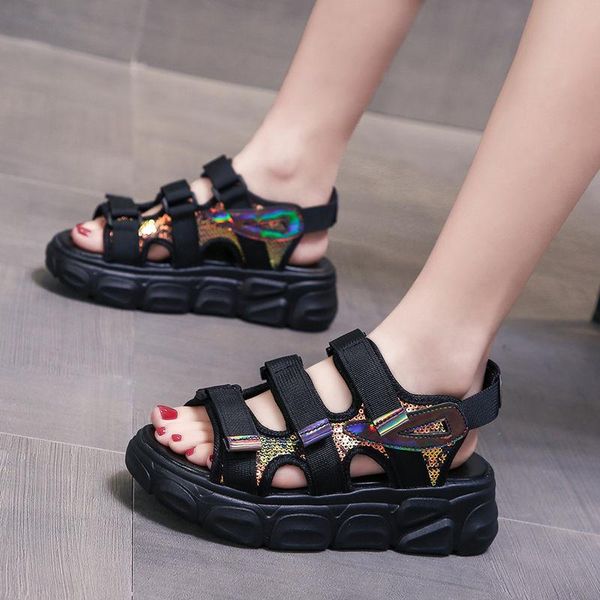 women's platform hook sandals ladies flat daddy shoes buckle strap walking fashion female casual woman sandal 2021 summer, Black
women's platform hook sandals ladies flat daddy shoes buckle strap walking fashion female casual woman sandal 2021 summer, Black