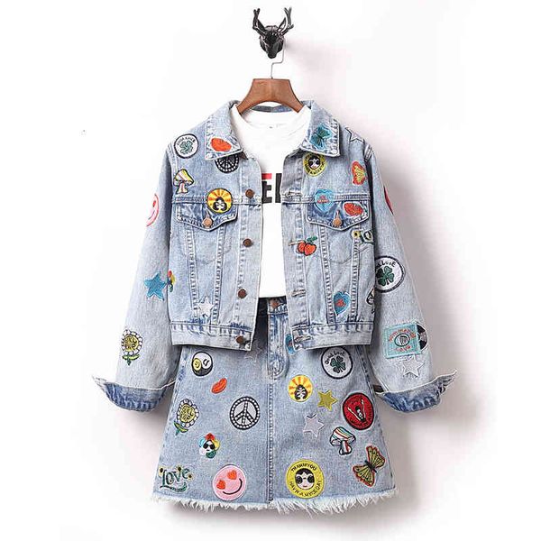 luxury quality embroidered denim two plus size female pieces spring apply short coat and skirt suits ii8d, Black
luxury quality embroidered denim two plus size female pieces spring apply short coat and skirt suits ii8d, Black