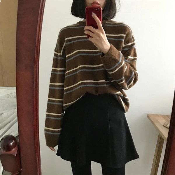women's sweaters ly stripe round collar long-sleeves knitted loose fit for girls sweater autumn casual jumper pullover, White;black
women's sweaters ly stripe round collar long-sleeves knitted loose fit for girls sweater autumn casual jumper pullover, White;black