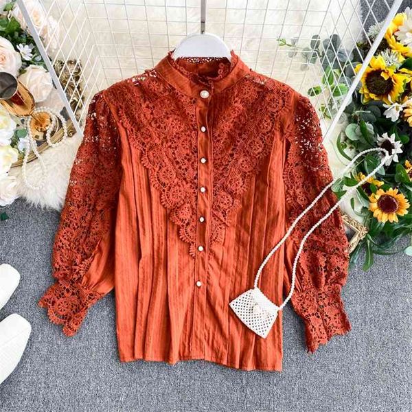 women stand collar shirt crowd hollowed out lace long sleeve stitching solid color vintage blouse k504 210527, White
women stand collar shirt crowd hollowed out lace long sleeve stitching solid color vintage blouse k504 210527, White