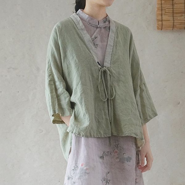 johnature women vintage belt shirts and embroidery linen v-neck bat sleeve blouses summer chinese style loose shirts 210521, White
johnature women vintage belt shirts and embroidery linen v-neck bat sleeve blouses summer chinese style loose shirts 210521, White