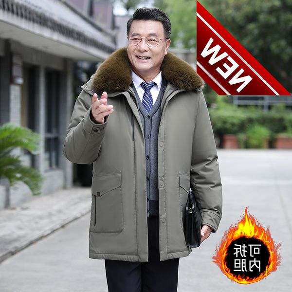 middle-aged men's down jacket father outfit plus size overcoat winter detachable liner thickened fur collar hooded puffer, Black
middle-aged men's down jacket father outfit plus size overcoat winter detachable liner thickened fur collar hooded puffer, Black