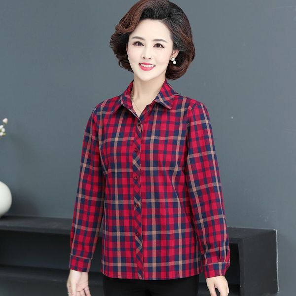 women's blouses & shirts middle aged women plaid cotton shirt red purple checked pattern female long sleeve turn down collar plus size, White
women's blouses & shirts middle aged women plaid cotton shirt red purple checked pattern female long sleeve turn down collar plus size, White
