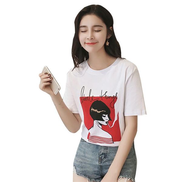 women's blouses & shirts loose blouse female student print bottoming shirt smoking girl, White
women's blouses & shirts loose blouse female student print bottoming shirt smoking girl, White