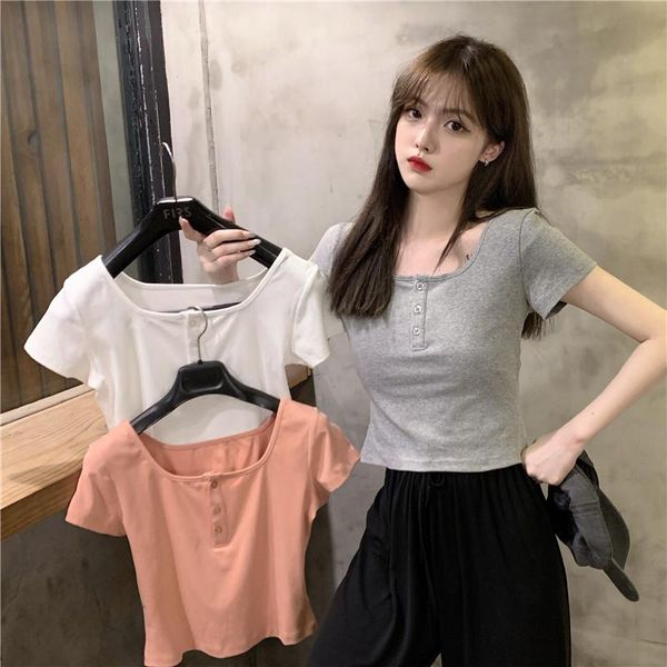 women's t-shirt square collar short sleeve for women ins trendy slim fit slimming student off-shoulder all-matching summer clothes, White
women's t-shirt square collar short sleeve for women ins trendy slim fit slimming student off-shoulder all-matching summer clothes, White