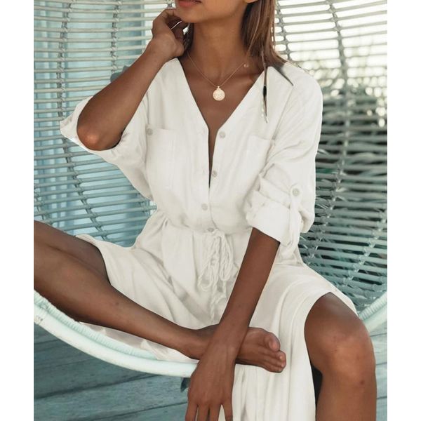 bikini cover-ups elegant hollow out deep v-neck summer beach dress white cotton tunic women wear swim suit cover up women's swimwear, White;black
bikini cover-ups elegant hollow out deep v-neck summer beach dress white cotton tunic women wear swim suit cover up women's swimwear, White;black