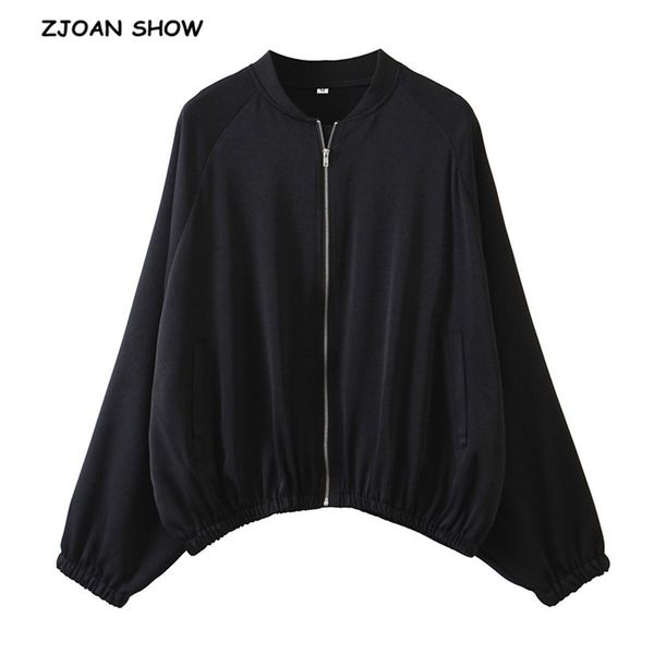 style long sleeve jacket black retro women drop shoulder bat sleeve rib hem loose jackets casual 210429, Black;brown
style long sleeve jacket black retro women drop shoulder bat sleeve rib hem loose jackets casual 210429, Black;brown