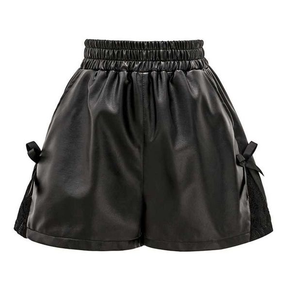s-3xl pu leather short's black short pants with pockets loose casual lace 210601, White;black
s-3xl pu leather short's black short pants with pockets loose casual lace 210601, White;black