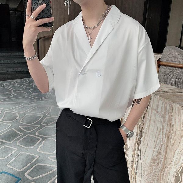 men's casual shirts summer short-sleeved fashion business society mens korean loose men black/white dress, White;black
men's casual shirts summer short-sleeved fashion business society mens korean loose men black/white dress, White;black