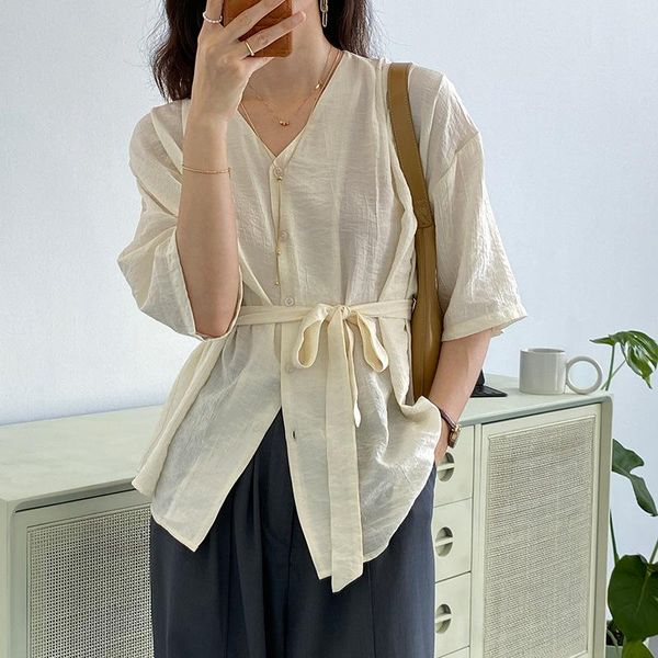 women's blouses & shirts vintage loose lazy blouse women with sashes high waist solid streetwear v neck chic cardigan female ins style, White
women's blouses & shirts vintage loose lazy blouse women with sashes high waist solid streetwear v neck chic cardigan female ins style, White