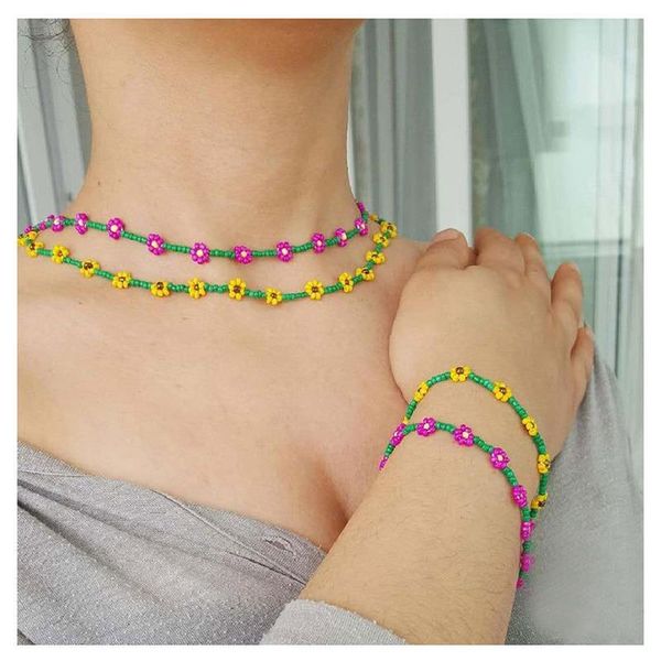 earrings & necklace bohemian colorful bead flower choker statement short collar beaded bracelet clavicle chain for women jewelry, Silver
earrings & necklace bohemian colorful bead flower choker statement short collar beaded bracelet clavicle chain for women jewelry, Silver