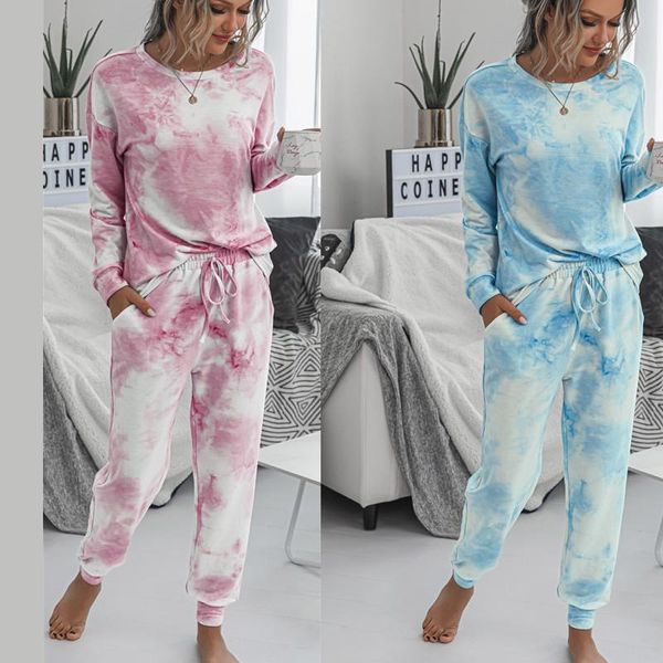 fashion tie-dye print women two piece set summer long sleeve o-neck + female lace up elastic waist pant pajamas home dress, White
fashion tie-dye print women two piece set summer long sleeve o-neck + female lace up elastic waist pant pajamas home dress, White
